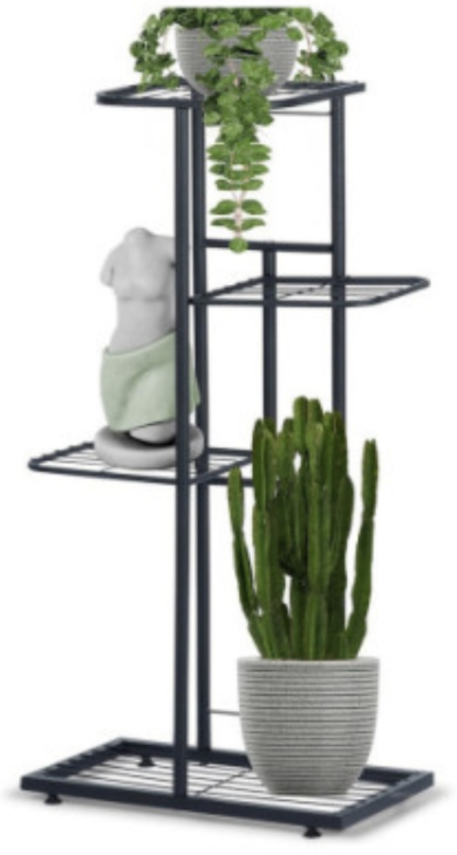 Blomsterställ i metall svart 4 nivåer 80 cm – modernt växtställ för hem och kontor